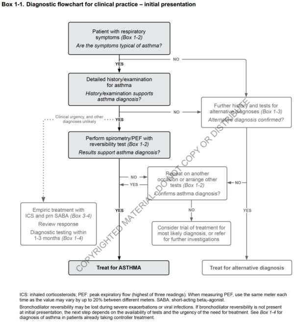 Diagnostic flowchart for clinical practice - initial presentation (GINA 2018) Diagnostic flowchart for clinical practice - initial presentation (GINA 2018)