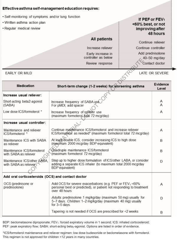 Self-management of worsening asthma in adults and adolescents with a written asthma action plan (GINA 2018) Self-management of worsening asthma in adults and adolescents with a written asthma action plan (GINA 2018)